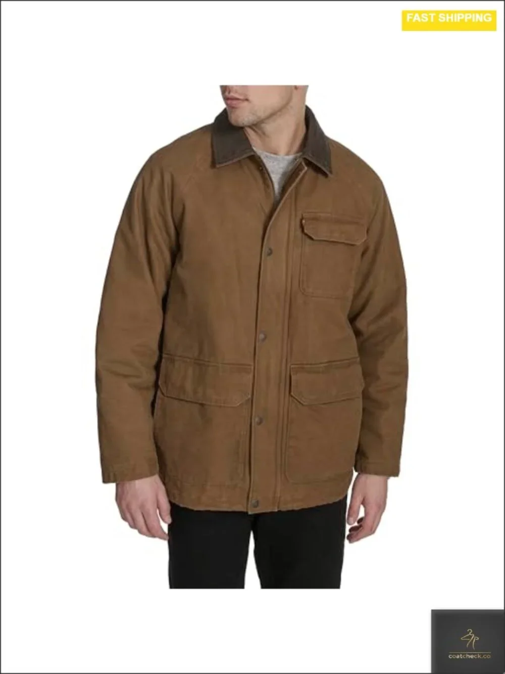 Men's Cotton Barn Jacket Quilted Lining Patch Pockets